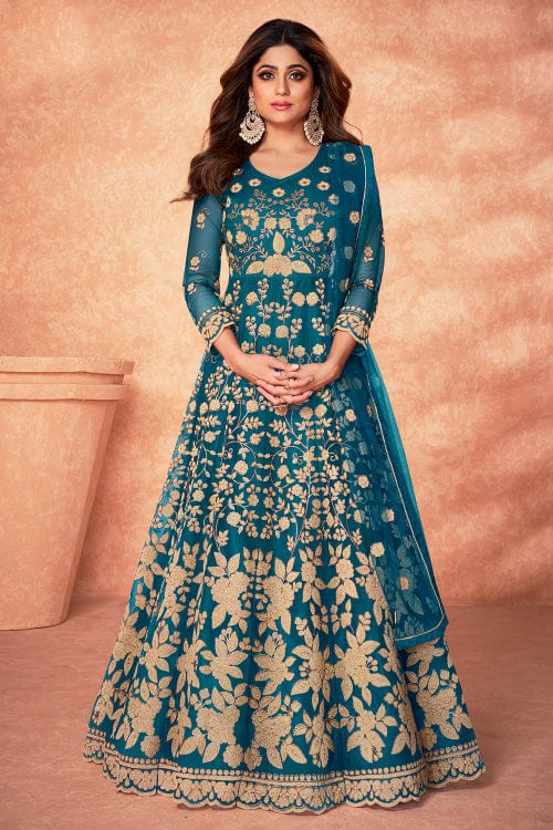 blue anarkali suit