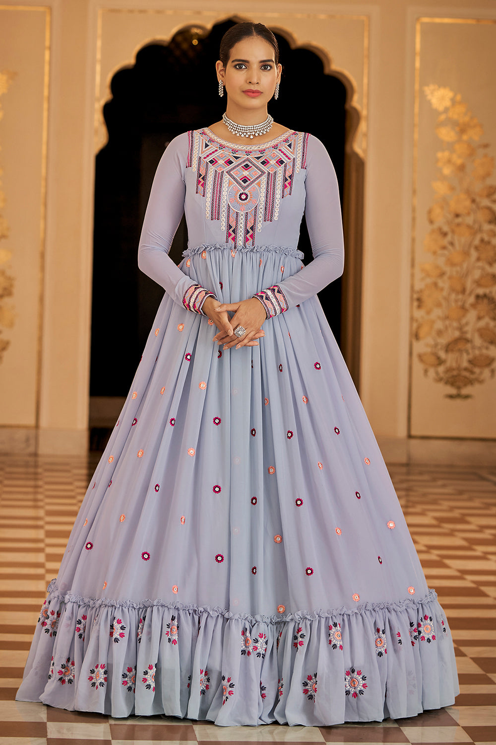 blue anarkali suit