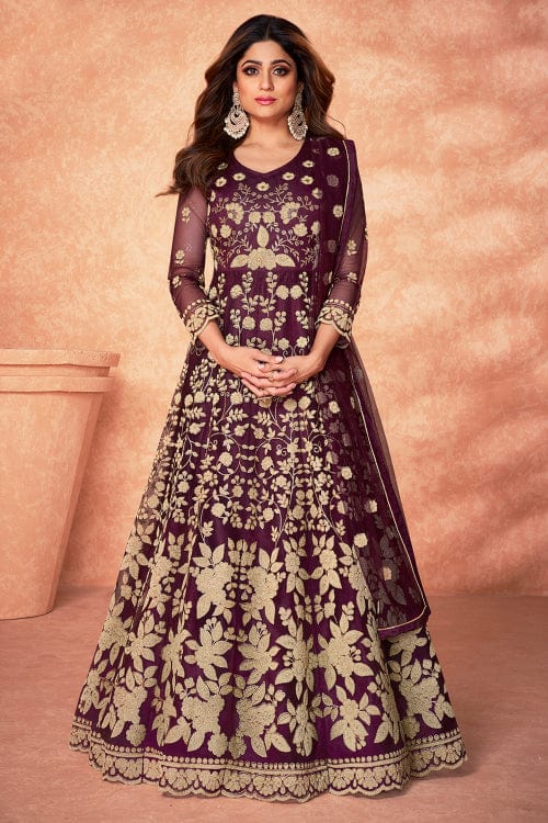 purple anarkali suit