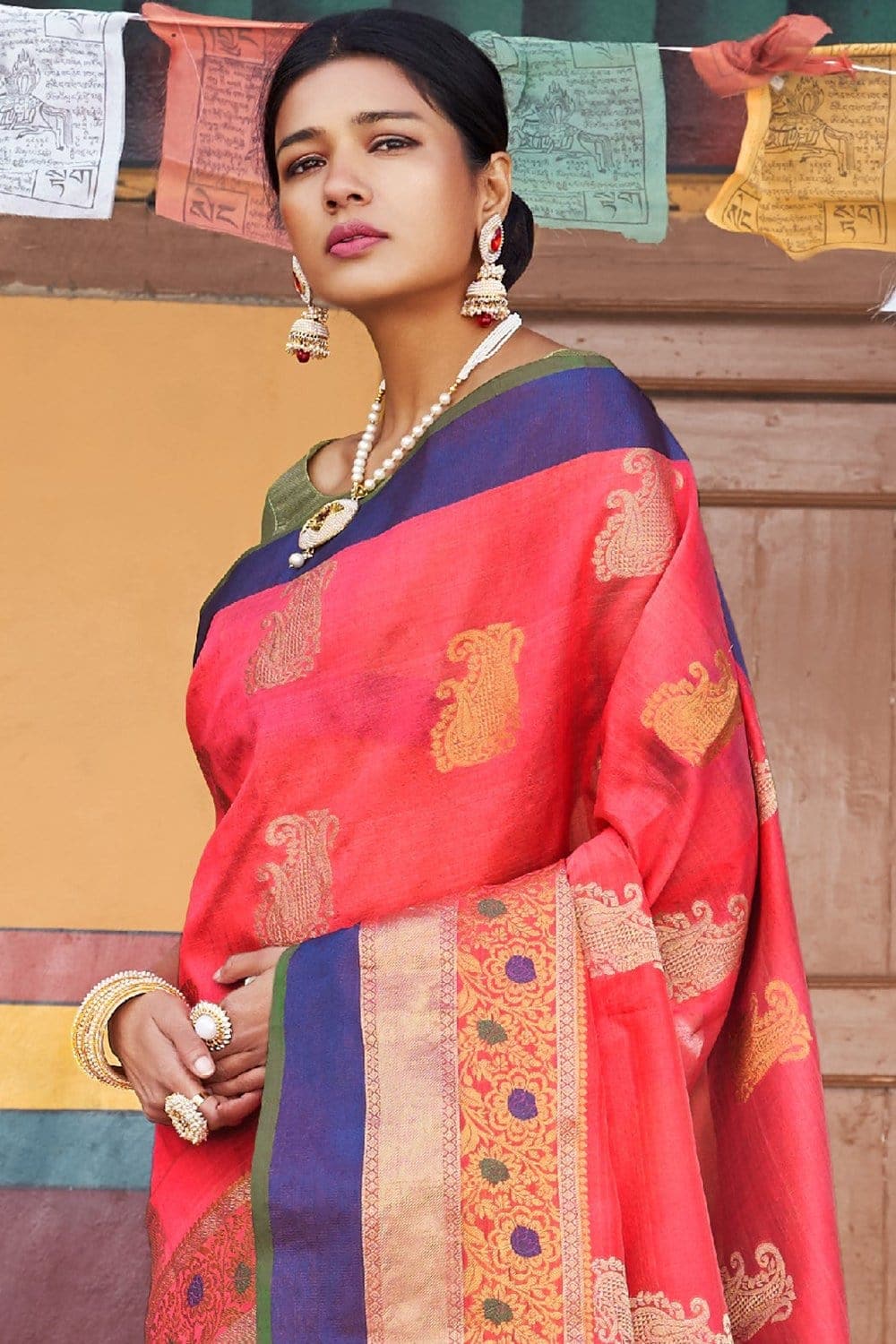 Banarasi - Chanderi Saree Amaranth Red Woven Chanderi - Banarasi Fusion Saree saree online