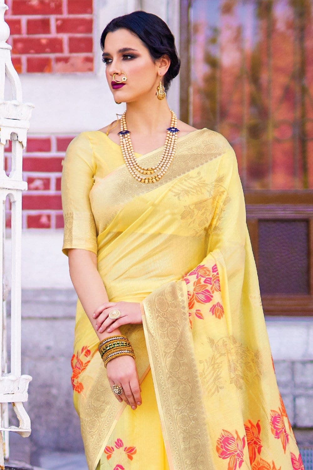 Banarasi - Chanderi Saree Blonde Yellow Zari Woven Banarasi Chanderi Saree saree online