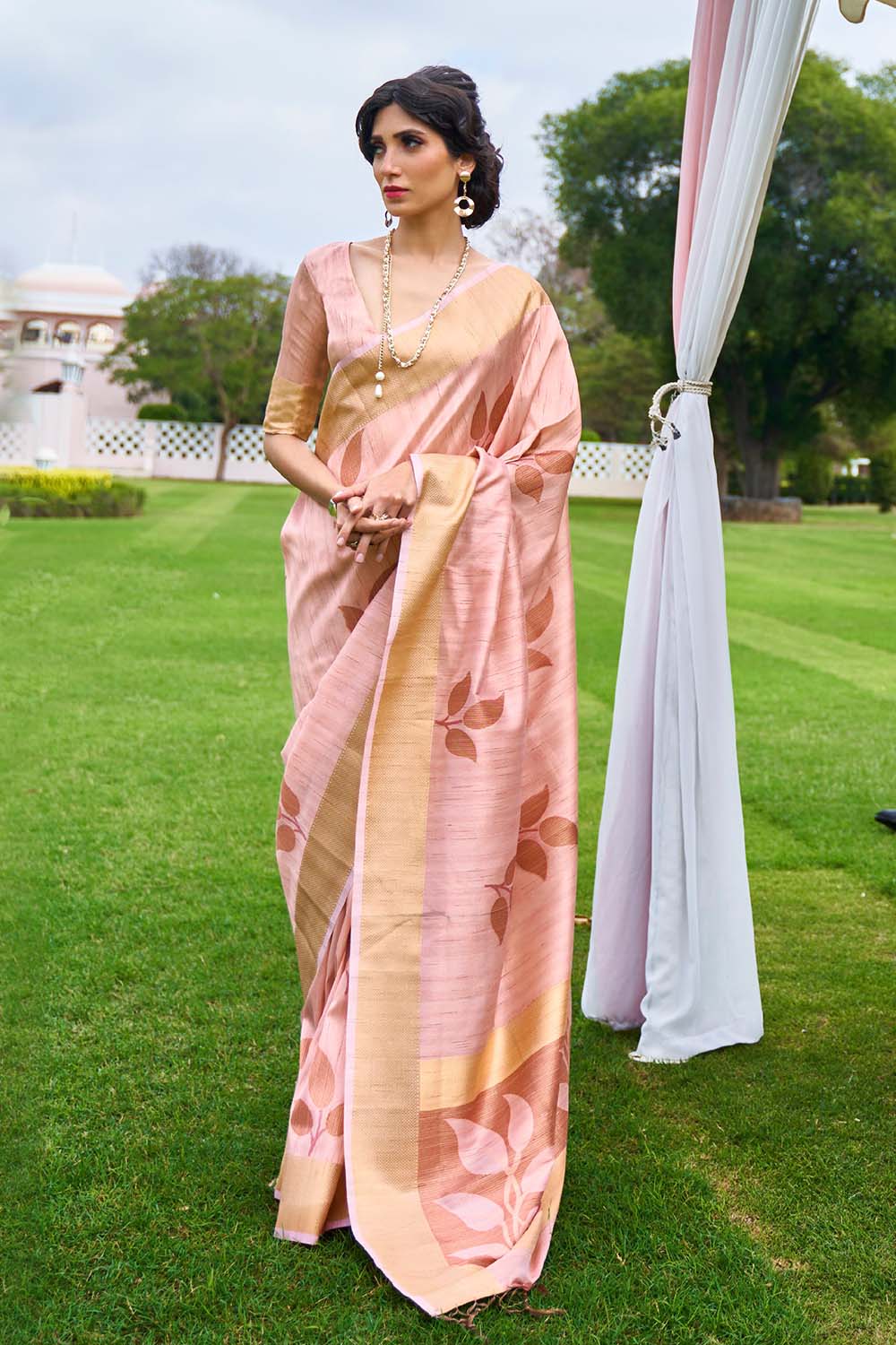 Banarasi - Chanderi Saree Blush Pink Woven Chanderi - Banarasi Fusion Saree saree online