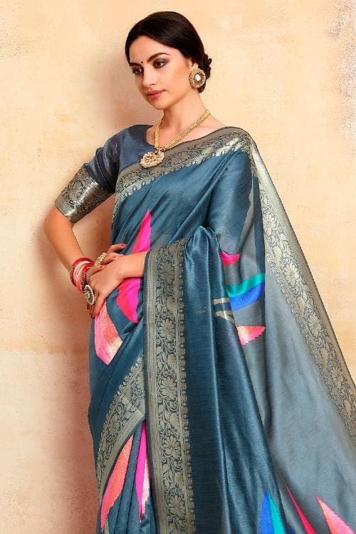 Banarasi - Chanderi Saree Carolina Blue Banarasi - Chanderi Saree saree online