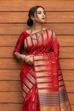 Crimson Red Banarasi Chanderi Saree