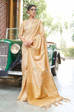 Golden Colour Zari Butta Banarasi Chanderi Saree