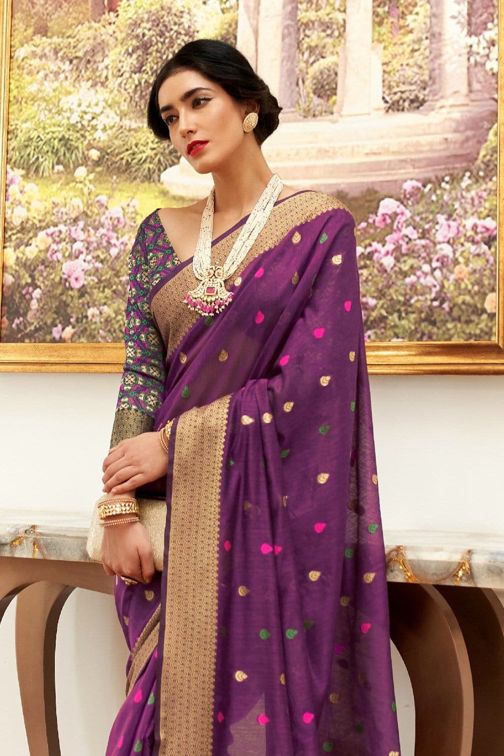 Banarasi - Chanderi Saree Grape Purple Chanderi Fusion Banarasi Saree saree online