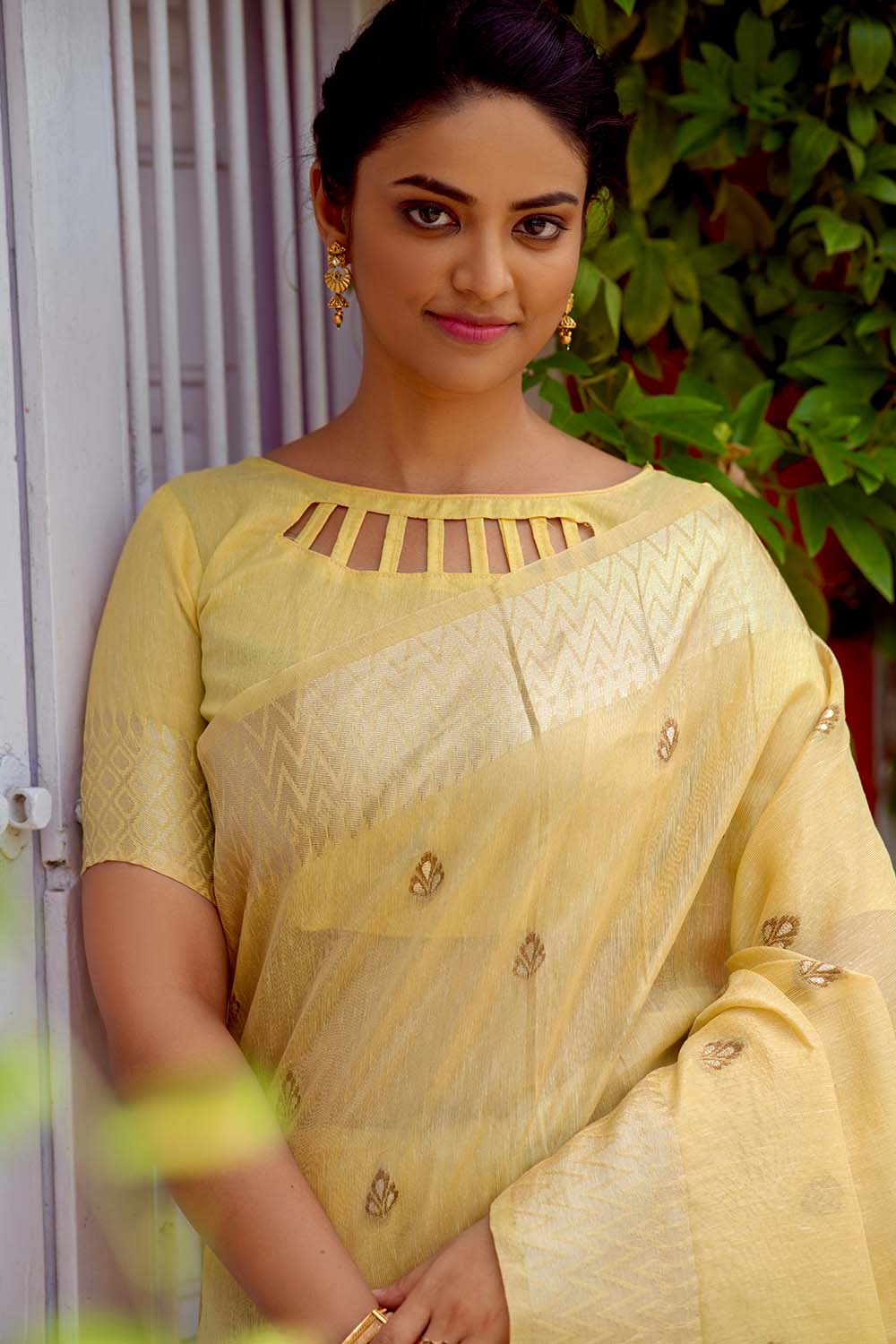 yellow banarasi saree