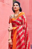 Banarasi - Chanderi Saree Lava Red Woven Chanderi - Banarasi Fusion Saree saree online