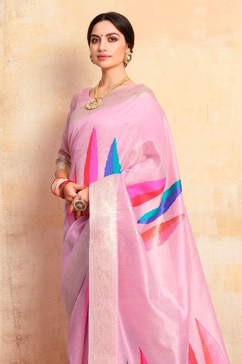 Banarasi - Chanderi Saree Lavender Pink Banarasi - Chanderi Saree saree online