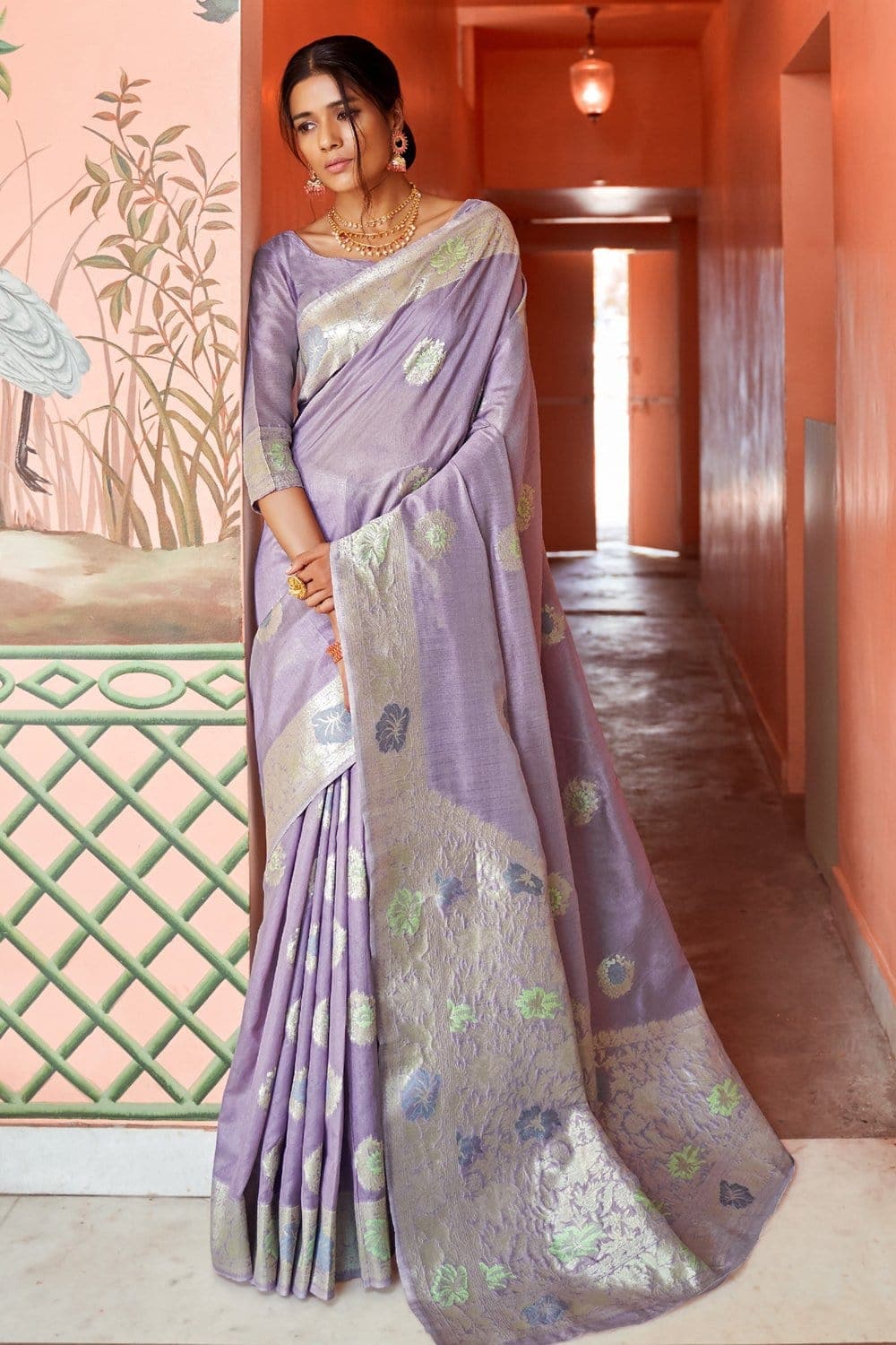 Banarasi - Chanderi Saree Lavender Woven Chanderi - Banarasi Fusion Saree saree online