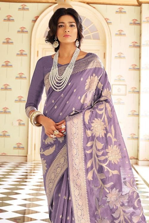 Banarasi - Chanderi Saree Lilac Purple Banarasi - Chanderi Saree saree online