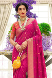 Banarasi - Chanderi Saree Magenta Pink Chanderi Fusion Banarasi Saree saree online
