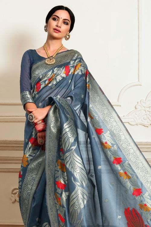 Banarasi - Chanderi Saree Prussian Blue Banarasi - Chanderi Saree saree online