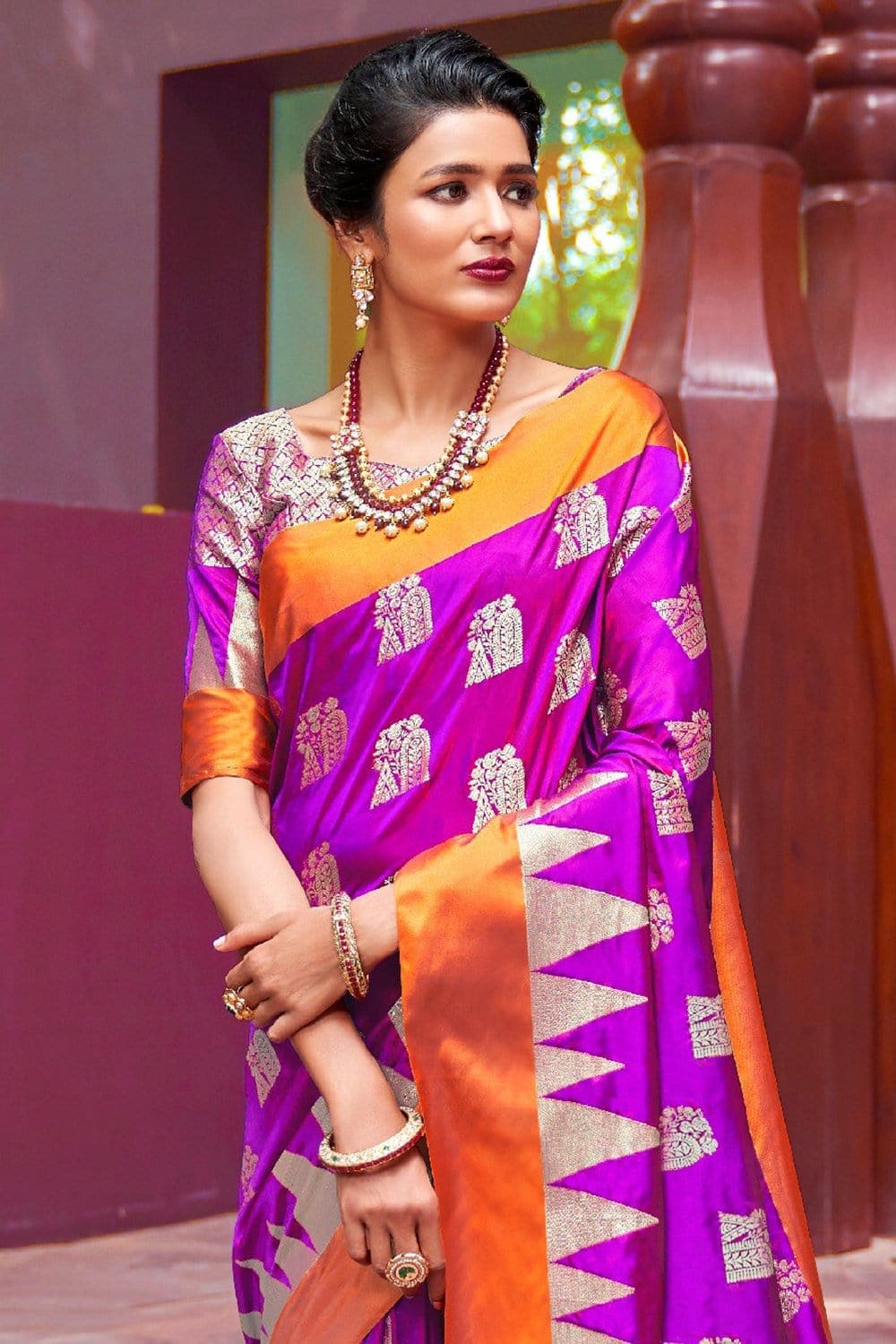 Banarasi - Chanderi Saree Royal Purple Woven Chanderi - Banarasi Fusion Saree saree online