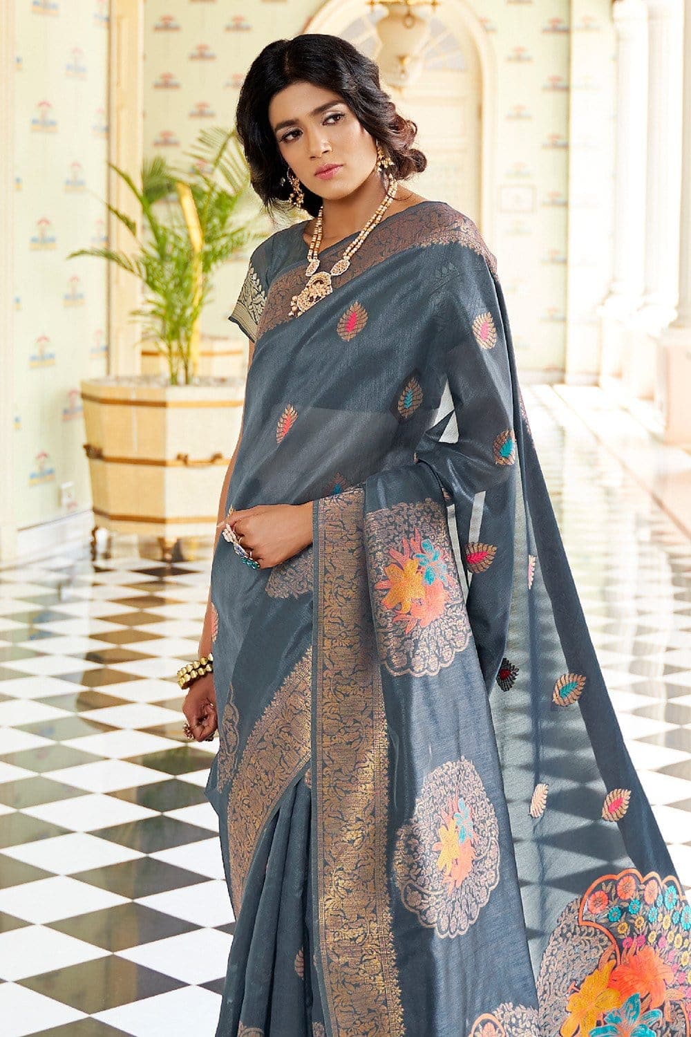 Banarasi - Chanderi Saree Yale Blue Banarasi - Chanderi Saree saree online