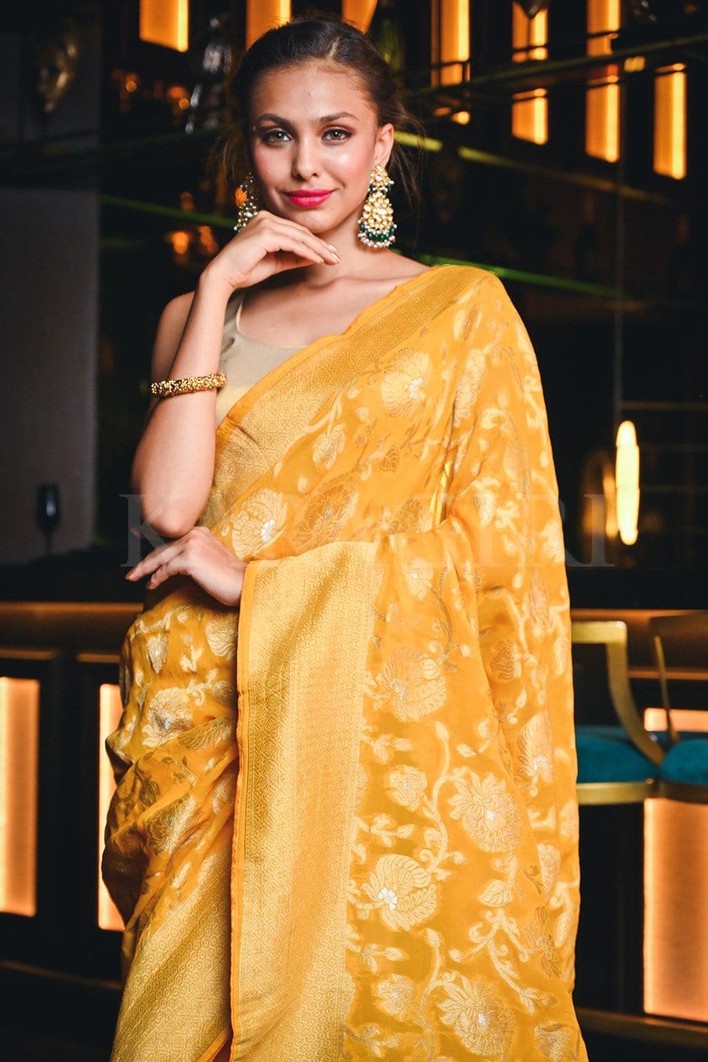 Banarasi Khaddi Georgette Saree Dandelion Yellow Banarasi Khaddi Georgette Saree saree online