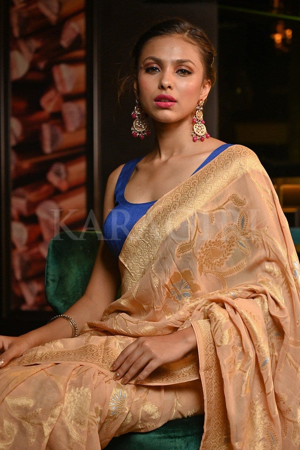 Golden Sequin Work Georgette Sari Indian Designer Bollywood Saree Party  Dress | eBay