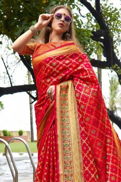 Women's Banarasi Patola Silk Blend Saree with Blouse Piece - vsaree -  4044514