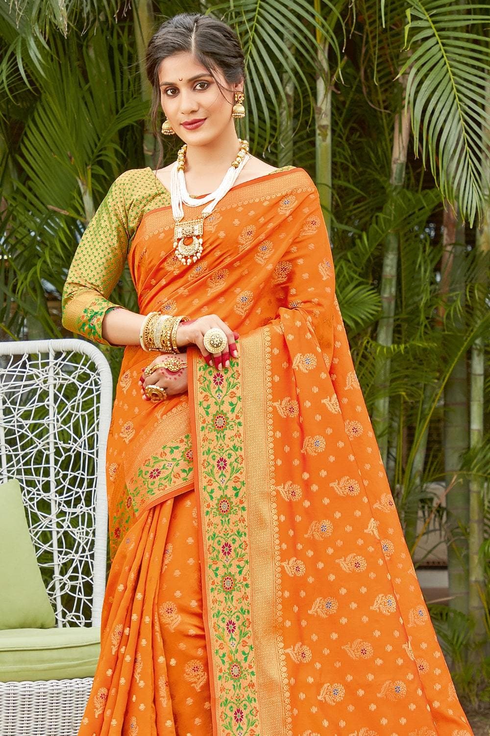 Banarasi Saree Apricot Orange Banarasi Saree saree online