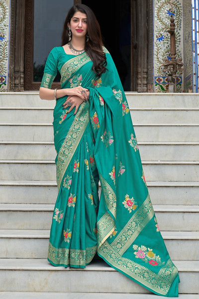 Aqua Blue Colour Soft Lichi Silk Saree With Rich Pallu – Sareewave