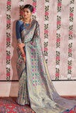 Ash grey zari woven banarasi brocade Saree - Buy online on Karagiri - Free shipping to USA