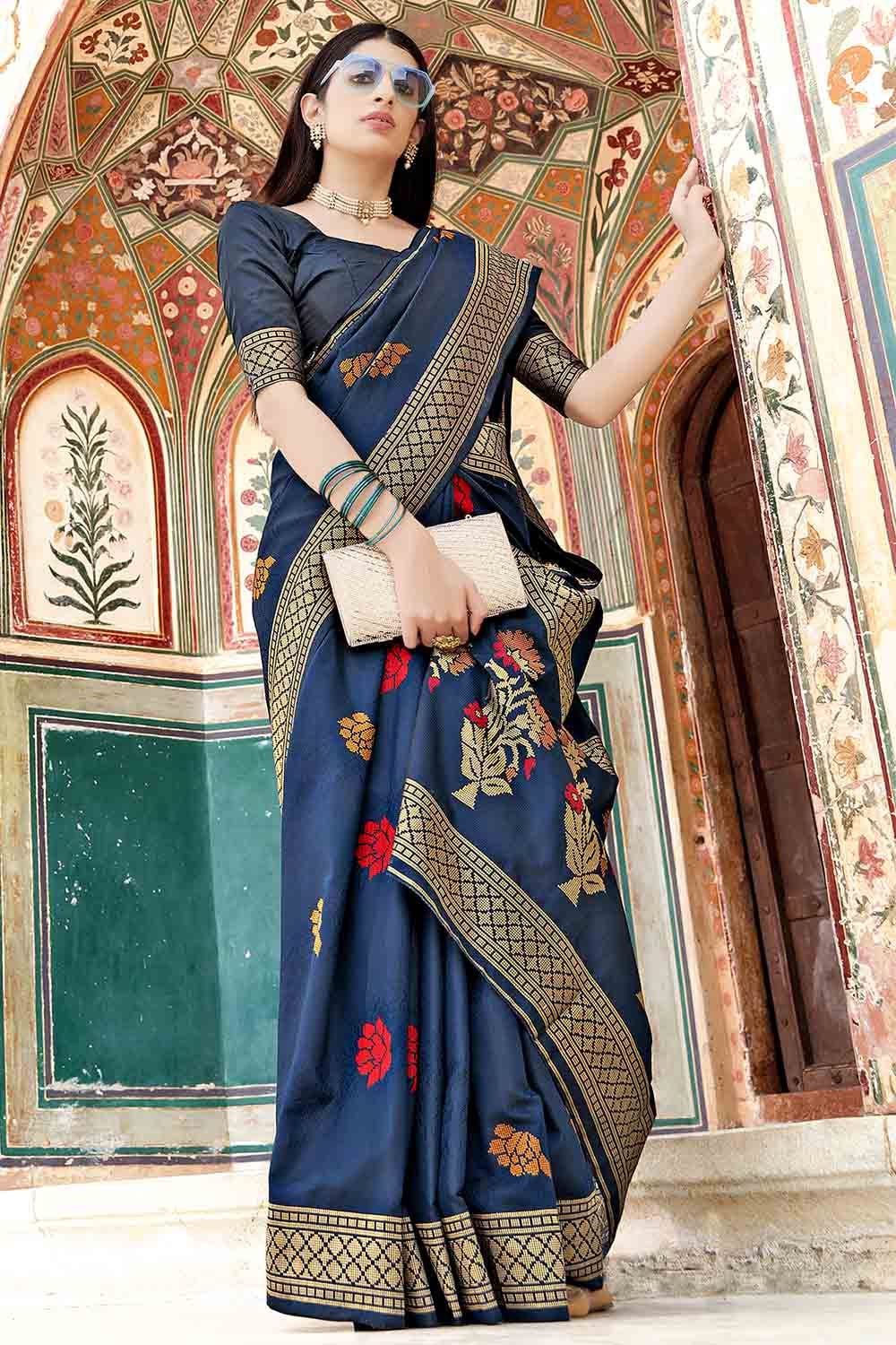 blue banarasi saree