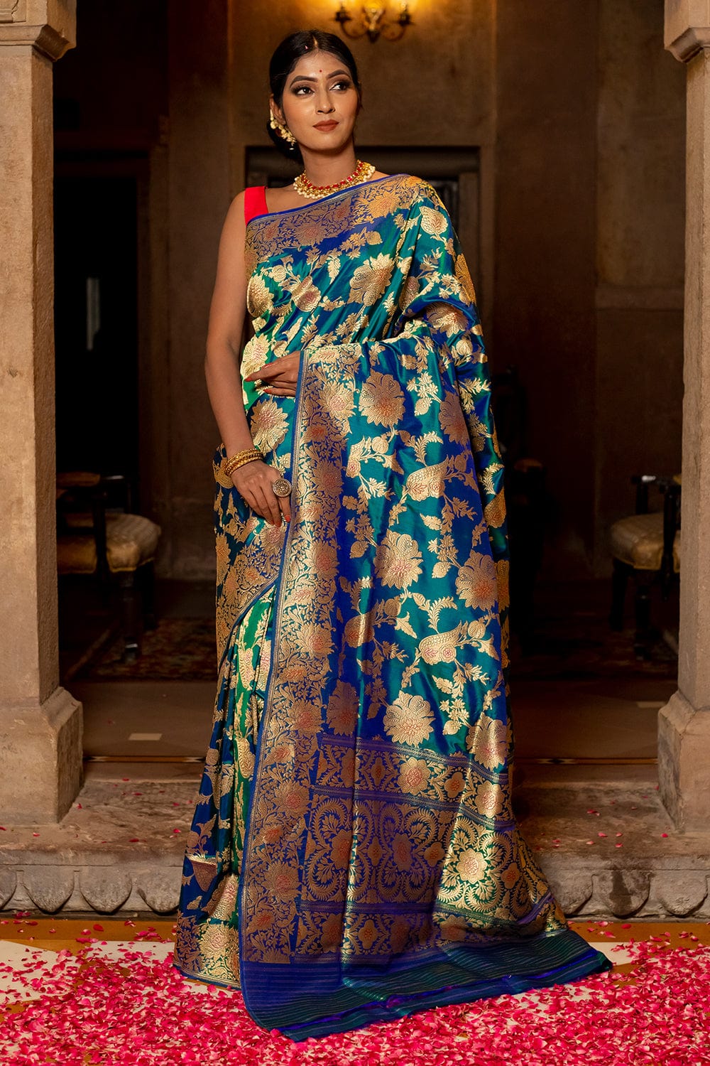 blue banarasi saree