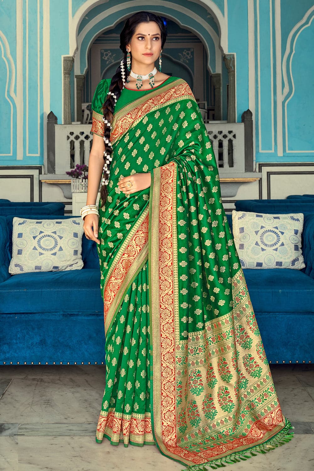 Basil Green Banarasi Saree