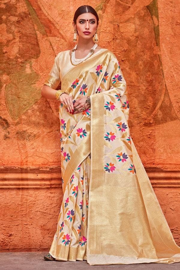 Banarasi Saree Beige Floral Contemporary Banarasi Brocade Silk Saree saree online