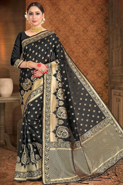 Buy Black Gold Banarasi Katan Silk Saree - House Of Elegance – House Of  Elegance - Style That Inspires