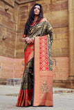 Black red woven Banarasi Kataan saree - Buy online on Karagiri - Free shipping to USA