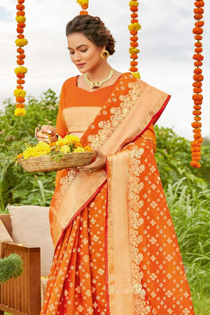 Buy Auburn Red Kanjivaram Saree online-Karagiri