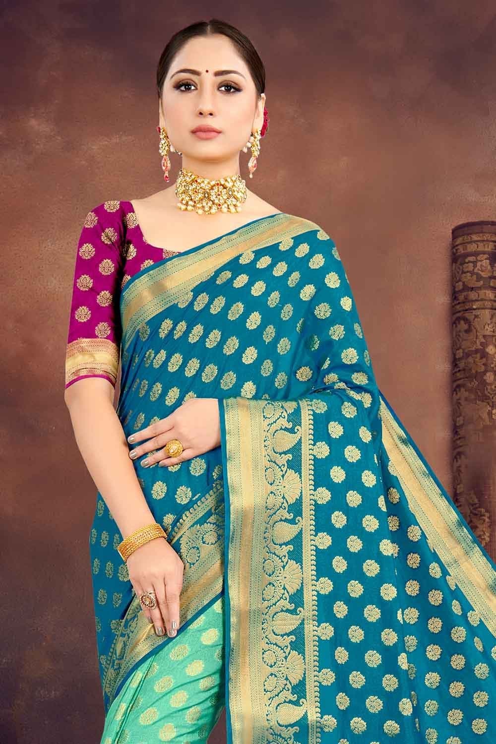 Blue Multicolour Zari Woven Banarasi Saree