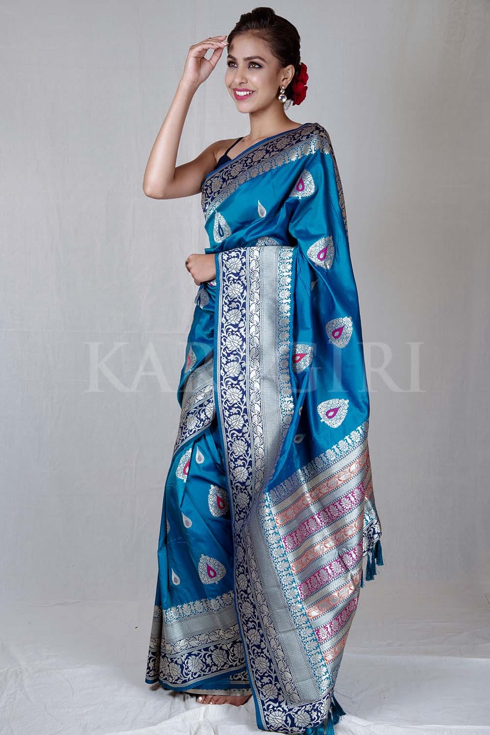 blue banarasi saree