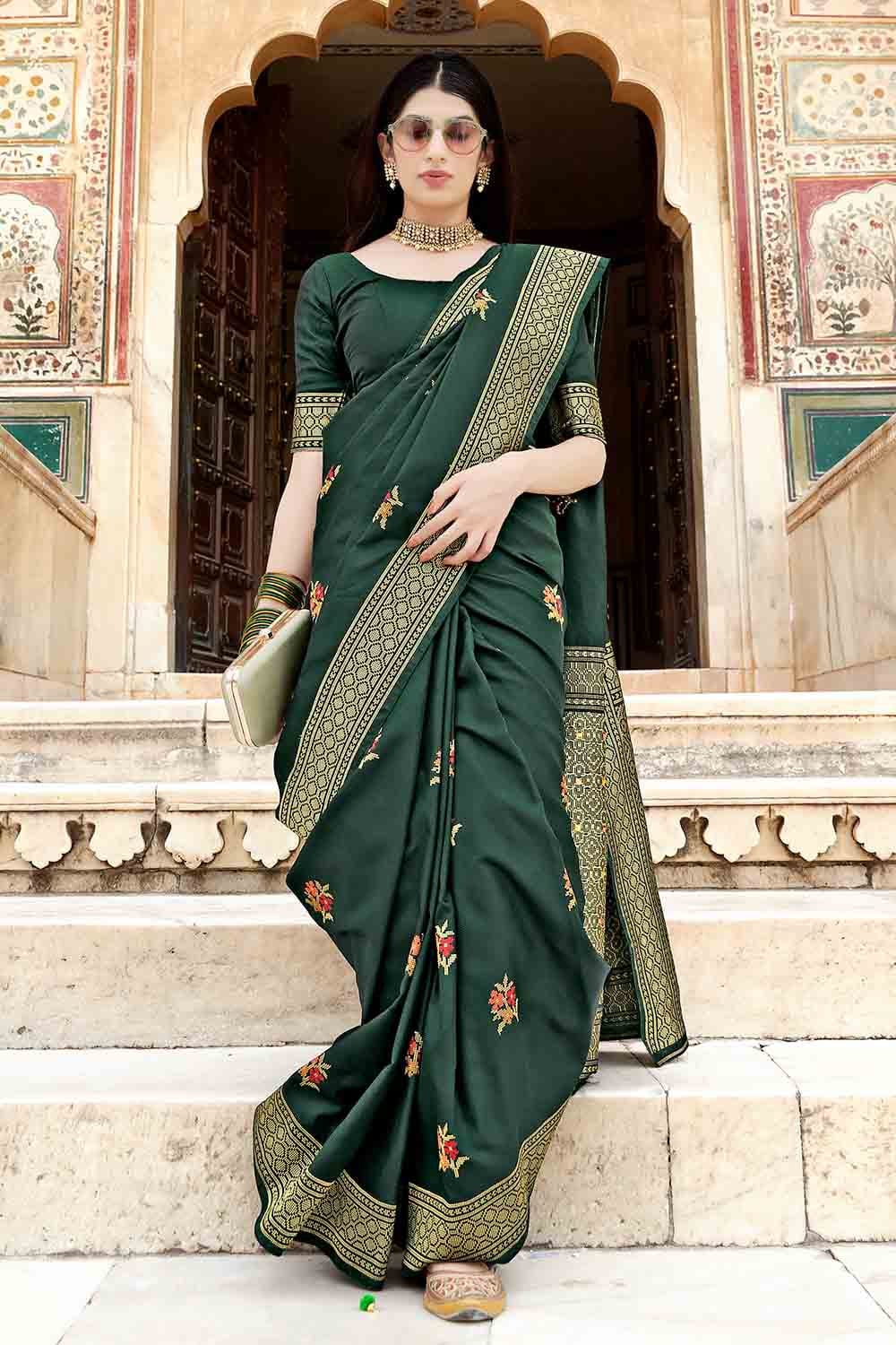 Exclusive Collection Silk Dark Green Banarasi Saree SARV158000
