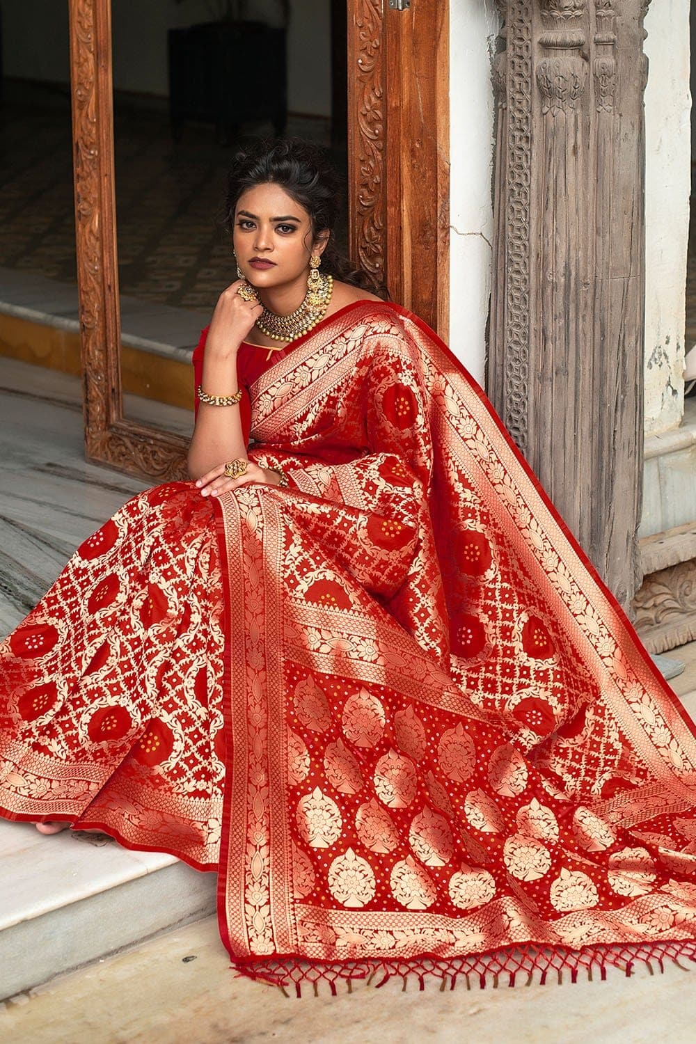 Buy Red Sarees for Women by Ri-wah Online | Ajio.com