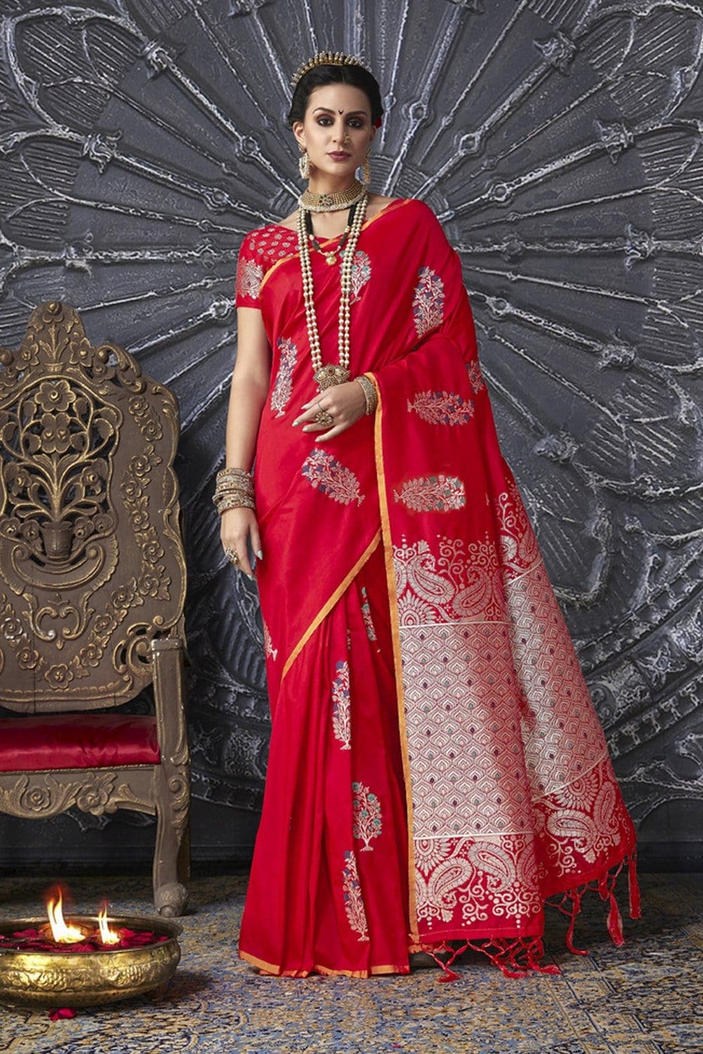 DULHAN Red Bridal BANARASI SAREE