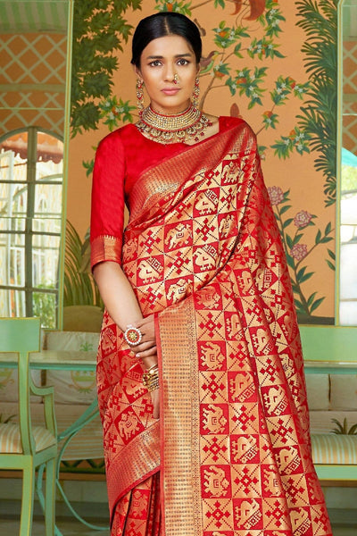 Bridal Red Banarasi Soft Silk Saree