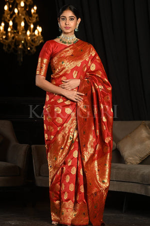 Bright Red Banarasi Saree