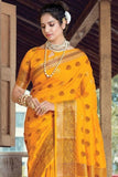 yellow banarasi saree