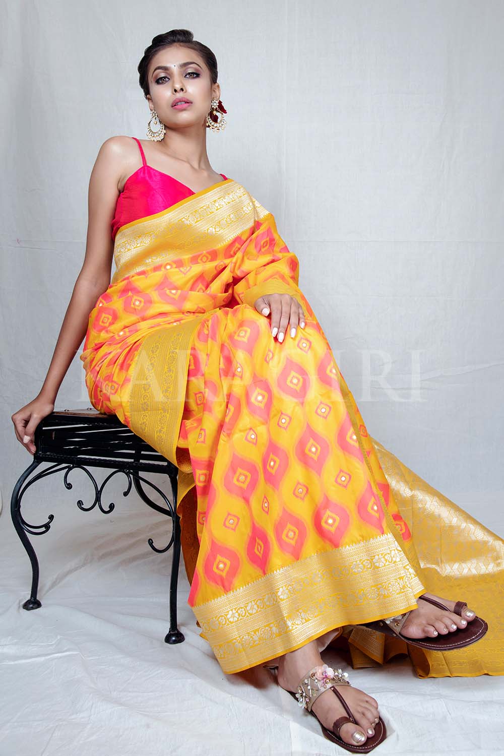 yellow banrasi saree