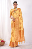 yellow banarasi saree