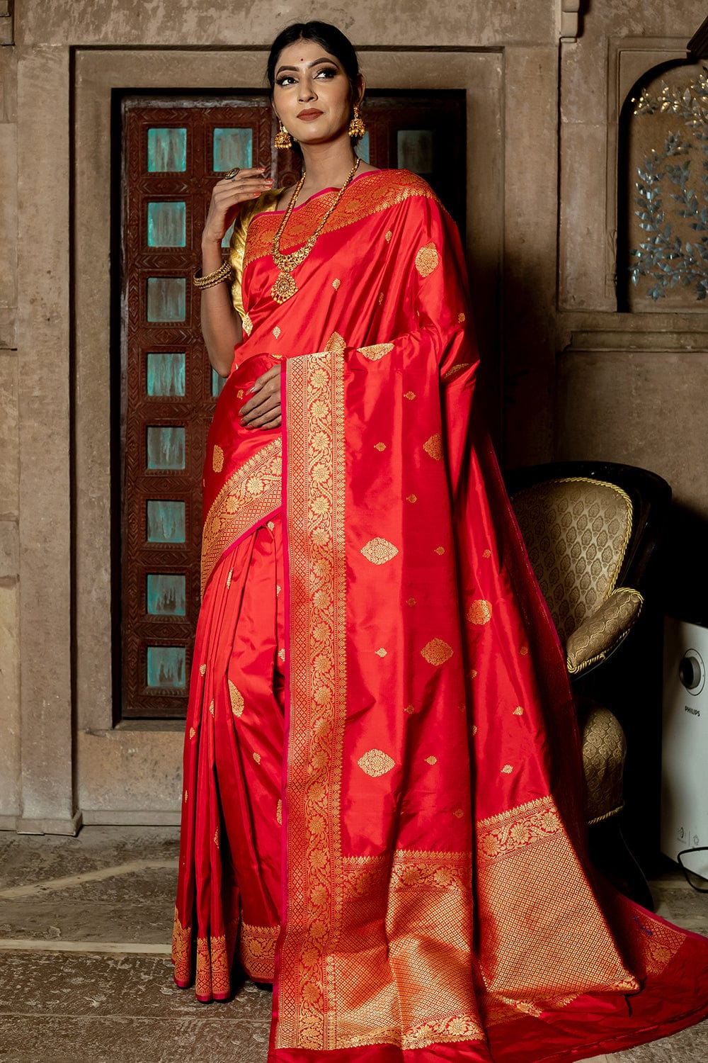 red banarasi saree