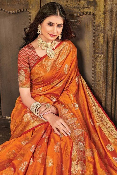 Orange Banarasi Soft Silk Saree – StylebyPanaaash