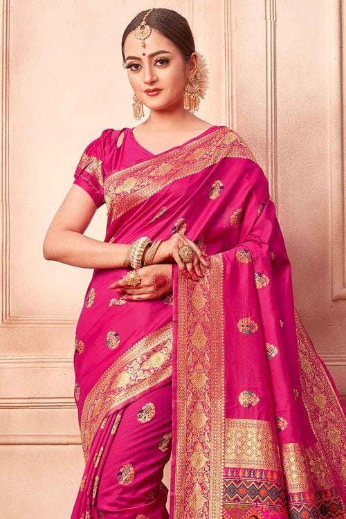 Banarasi Saree Cerise Pink Banarasi Saree With Meenakari Work saree online