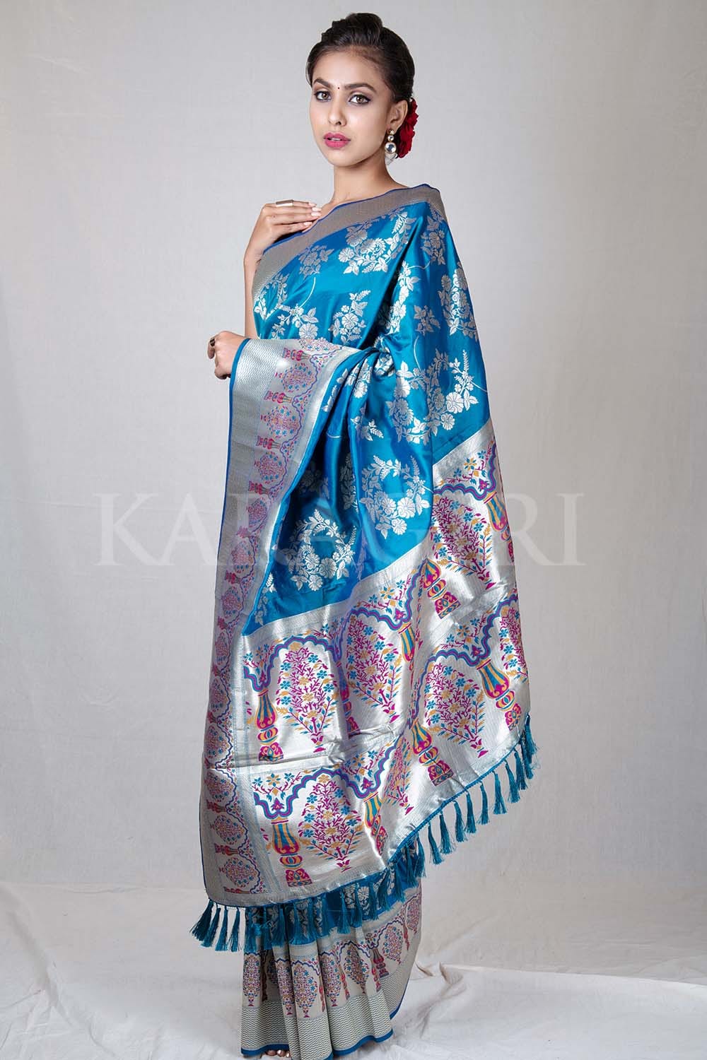 blue banarasi saree