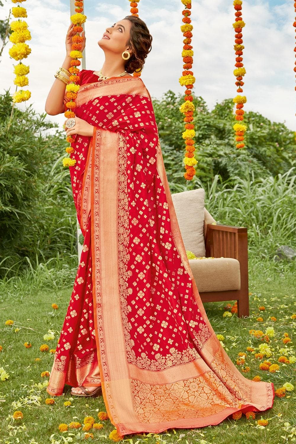 Mulmul Cotton Polka Dot Saree In Red|Sweet Cherry Polka|Suta