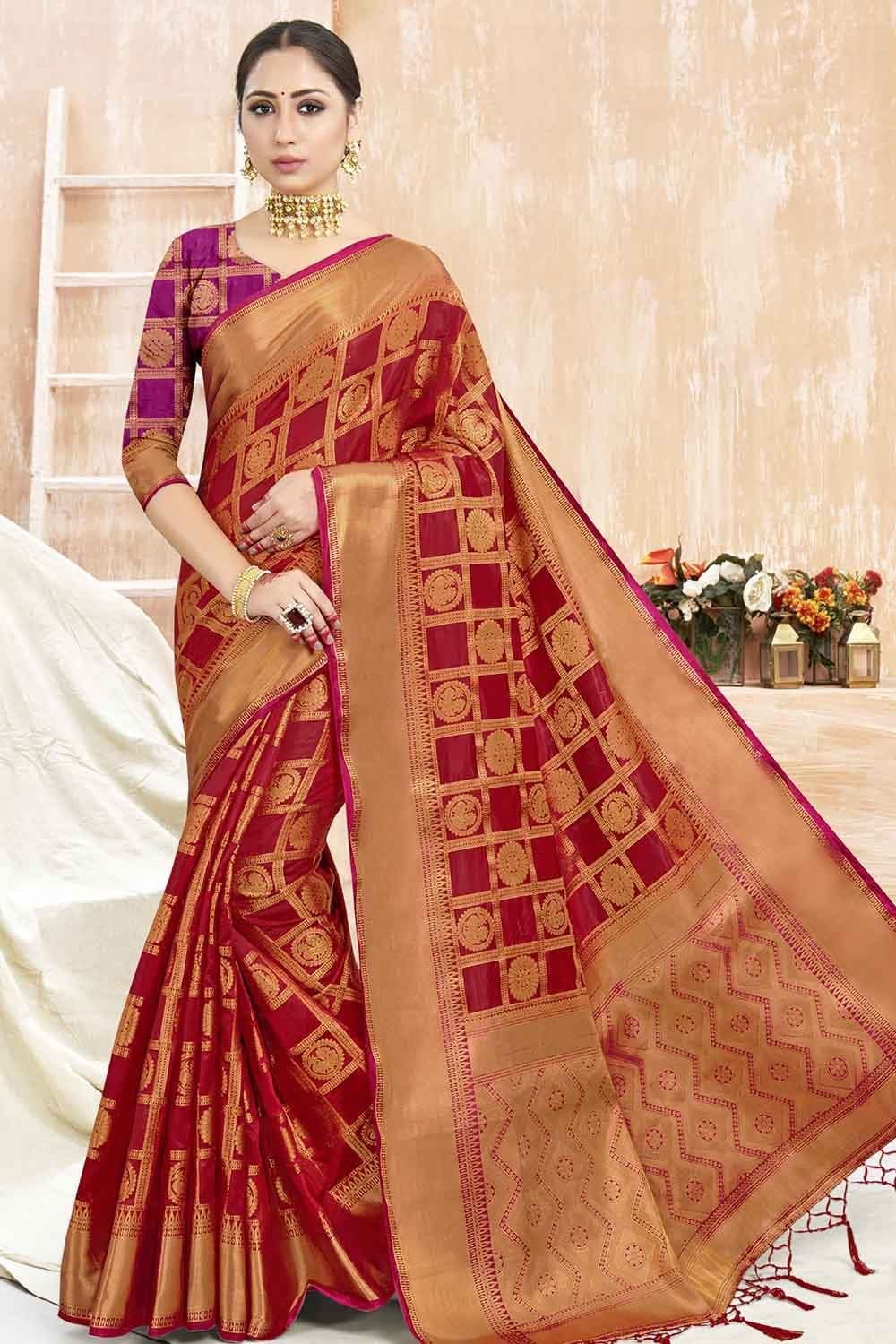 Buy Red Sarees for Women by GRIVA DESIGNER Online | Ajio.com