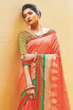 Banarasi Saree Coral Pink Linen - Banarasi Fusion Saree saree online
