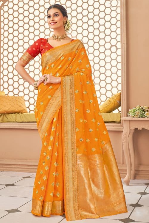 orange banarasi saree